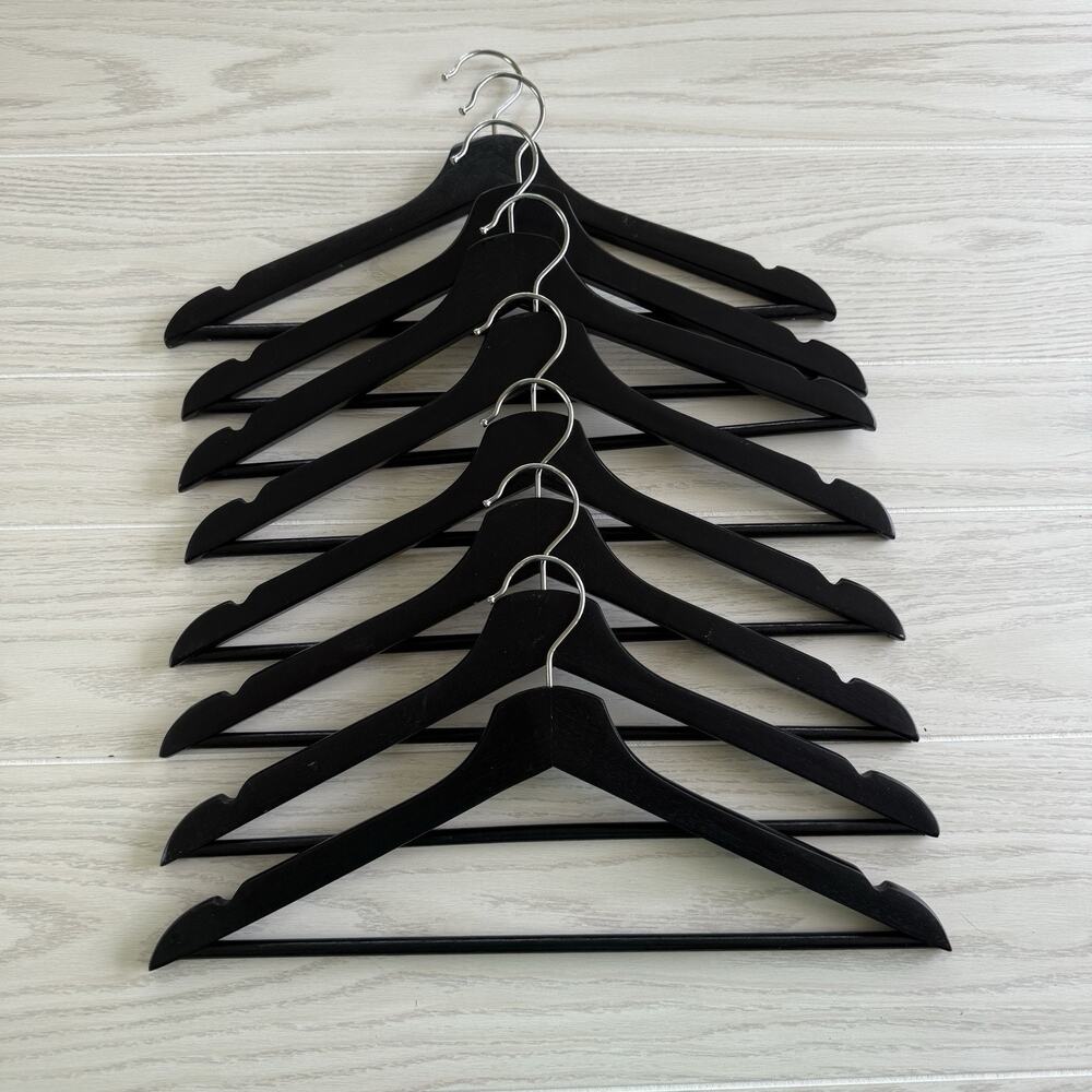 8 Natural Black Wooden Suit Hangers Clothes Coats Jackets Dress Pants Shirts